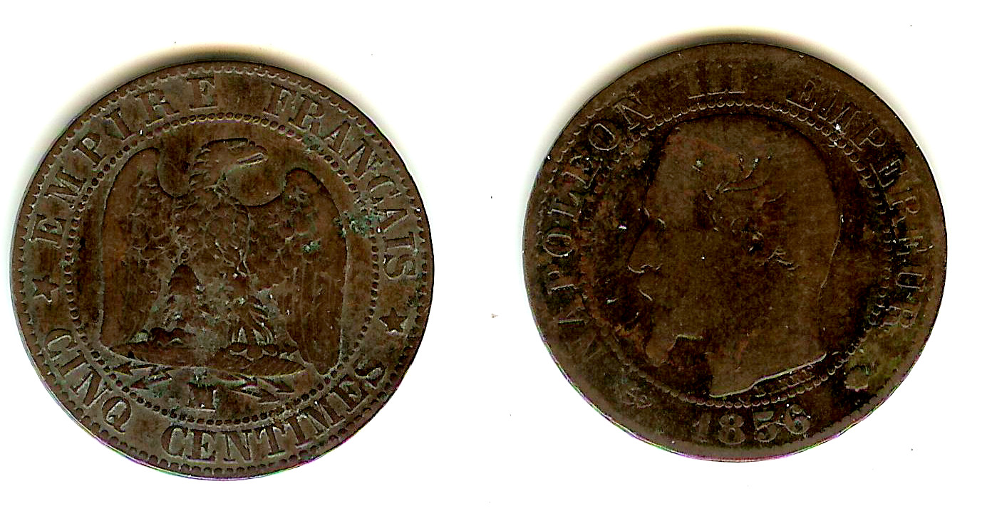 Cinq centimes Napoléon III, tête nue 1856 Marseille TB+